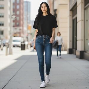 Judy Blue High Rise Skinny Jeans Womens 3/26 Blue Dark Wash  Button Fly Raw Hem